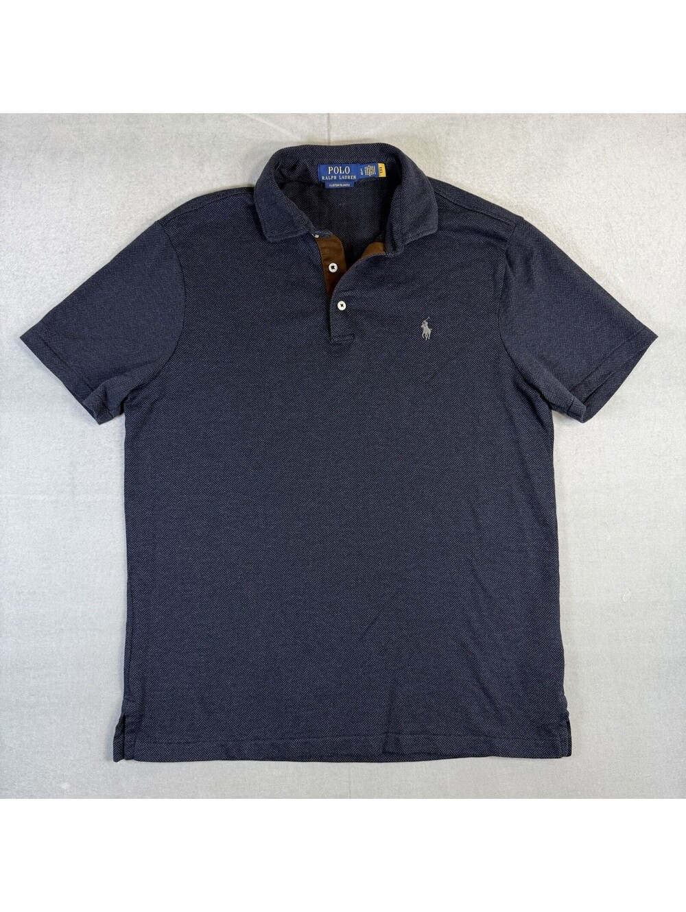 Polo Ralph Lauren Herringbone Polo Shirt Mens Large Blue Custom Slim Fit Pony